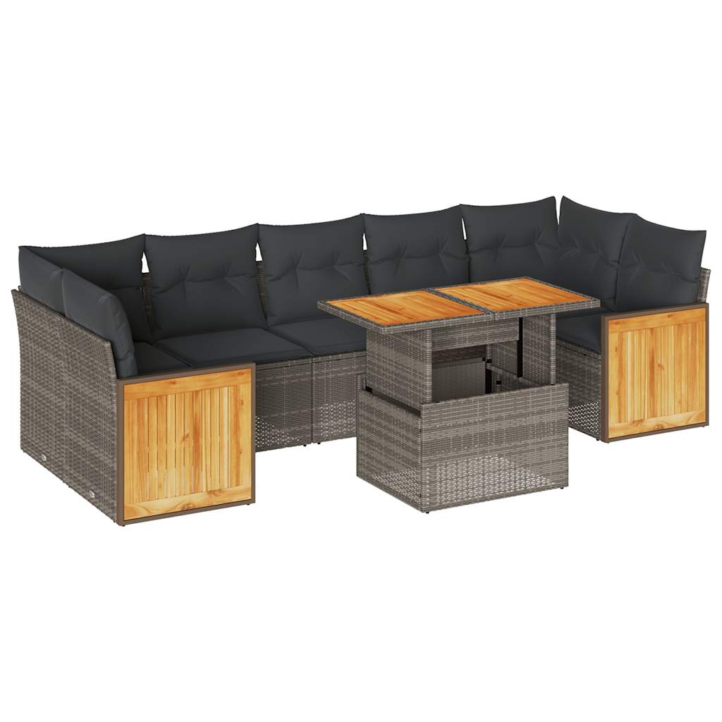8 részes szürke polyrattan akácfa kerti ülőgarnitúra párnákkal 8 részes szürke polyrattan akácfa kerti ülőgarnitúra párnákkal