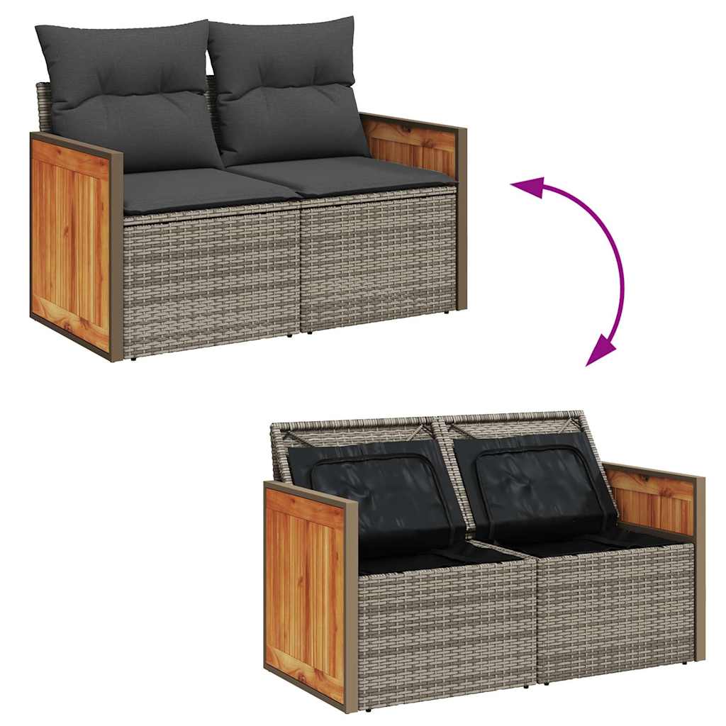 8 részes szürke polyrattan akácfa kerti ülőgarnitúra párnákkal 8 részes szürke polyrattan akácfa kerti ülőgarnitúra párnákkal