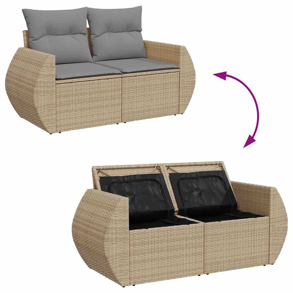 9 részes bézs polyrattan kerti ülőgarnitúra párnákkal