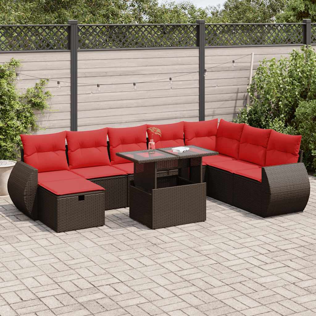 9 részes fekete polyrattan akácfa kerti ülőgarnitúra párnákkal 9 részes fekete polyrattan akácfa kerti ülőgarnitúra párnákkal