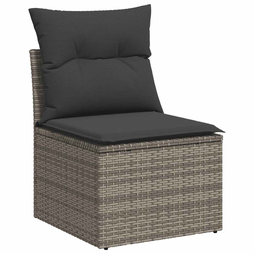 6 részes szürke polyrattan akácfa kerti ülőgarnitúra párnákkal