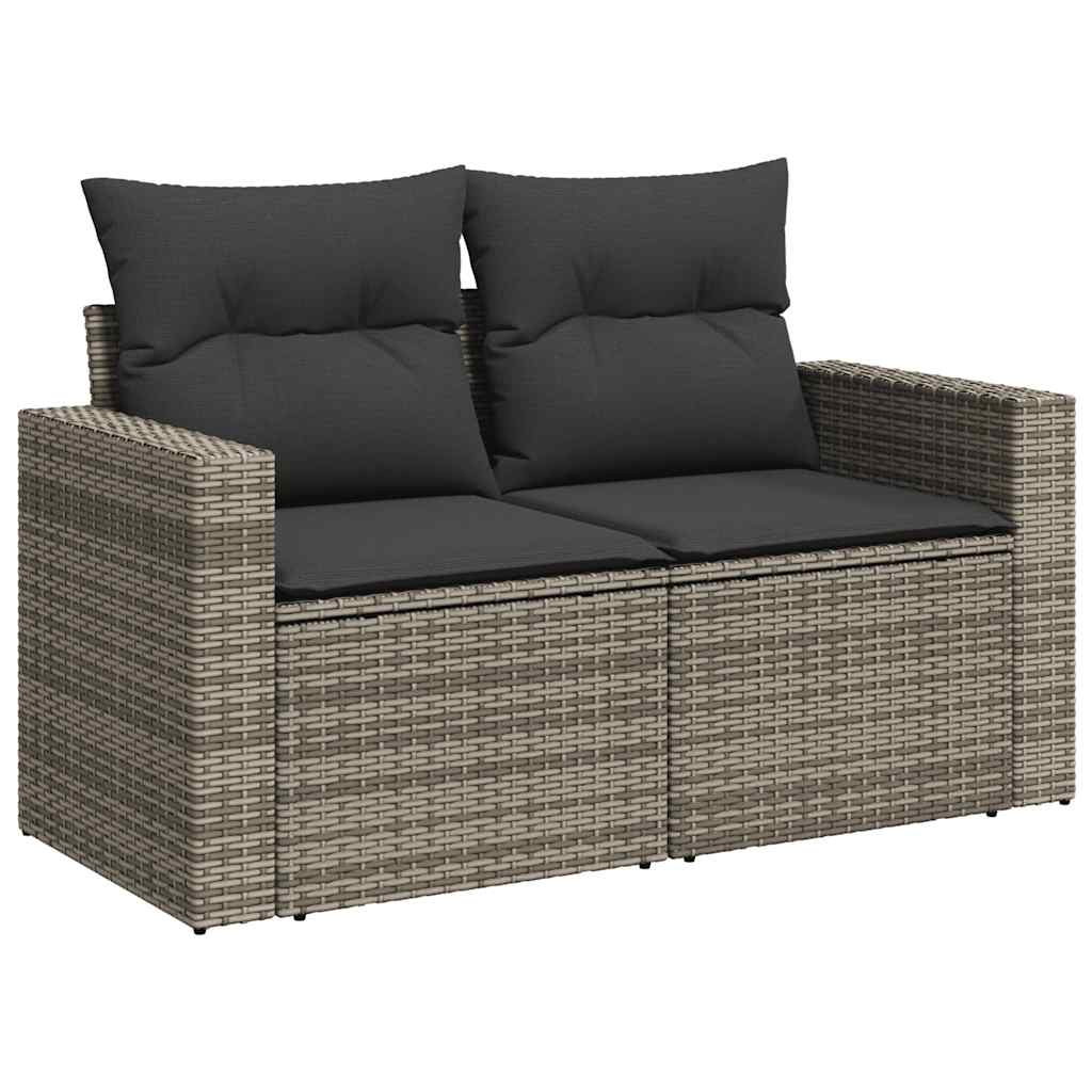 6 részes szürke polyrattan akácfa kerti ülőgarnitúra párnákkal