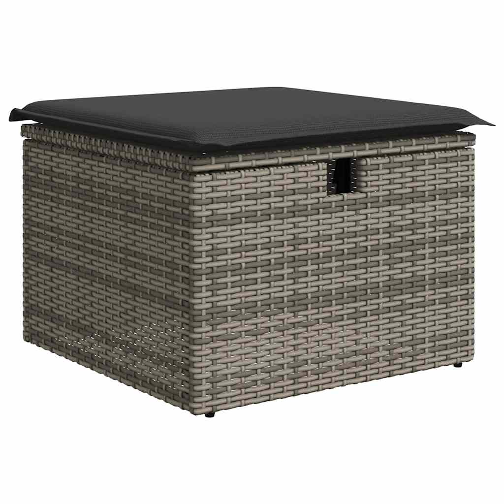 6 részes szürke polyrattan akácfa kerti ülőgarnitúra párnákkal