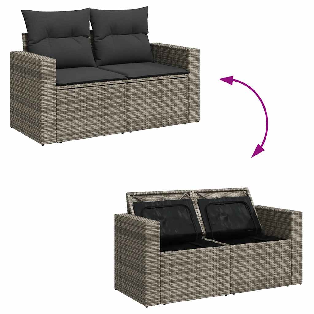 6 részes szürke polyrattan akácfa kerti ülőgarnitúra párnákkal
