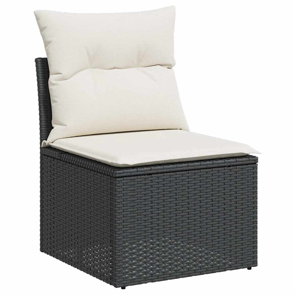 8 részes fekete polyrattan akácfa kerti ülőgarnitúra párnákkal