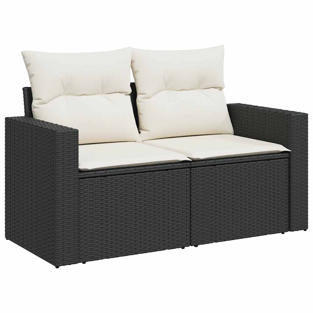 8 részes fekete polyrattan akácfa kerti ülőgarnitúra párnákkal
