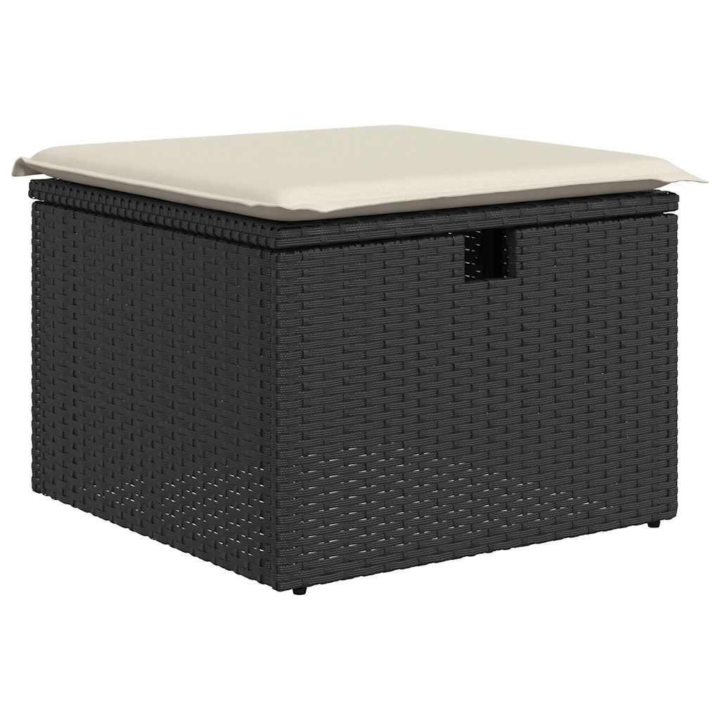 8 részes fekete polyrattan akácfa kerti ülőgarnitúra párnákkal
