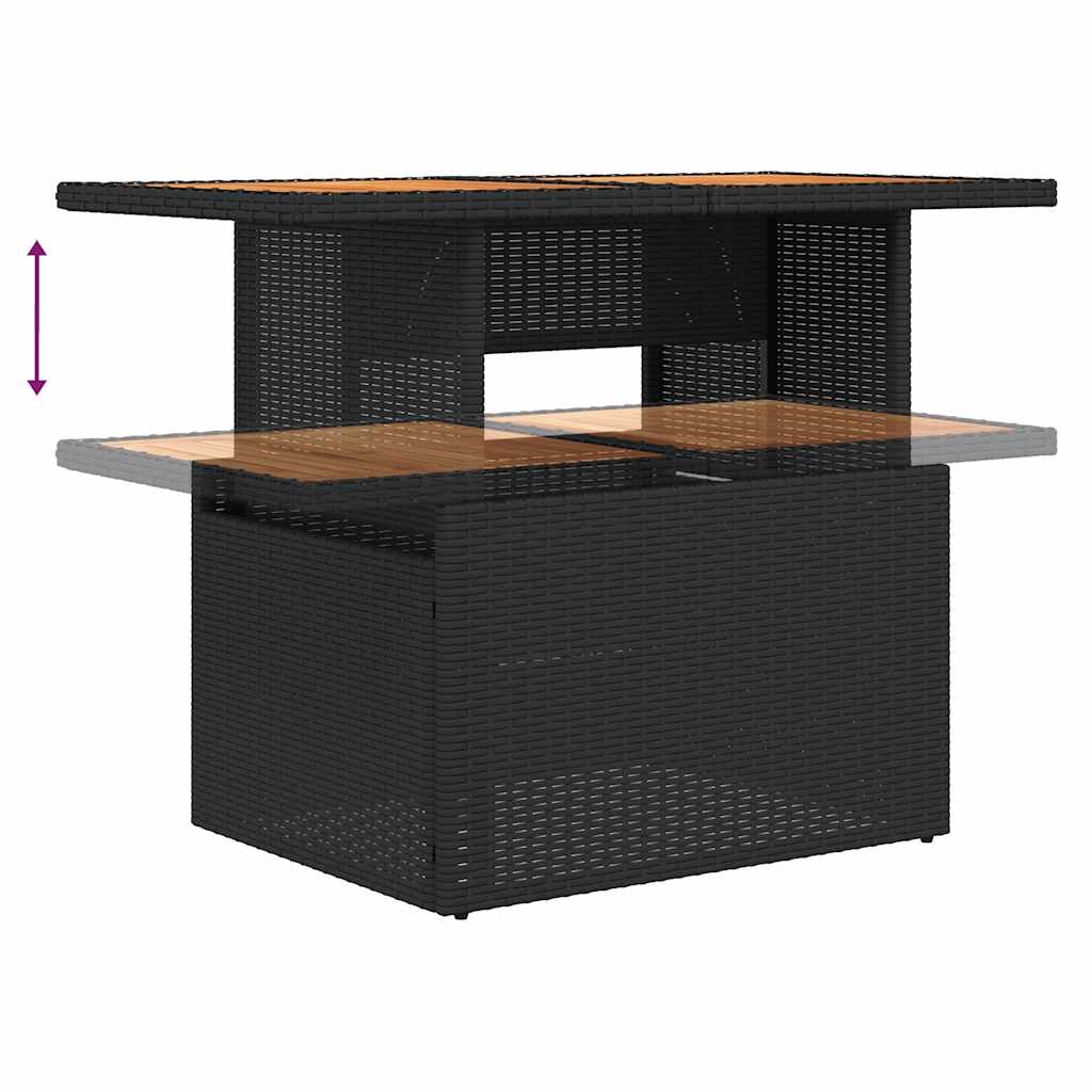 8 részes fekete polyrattan akácfa kerti ülőgarnitúra párnákkal
