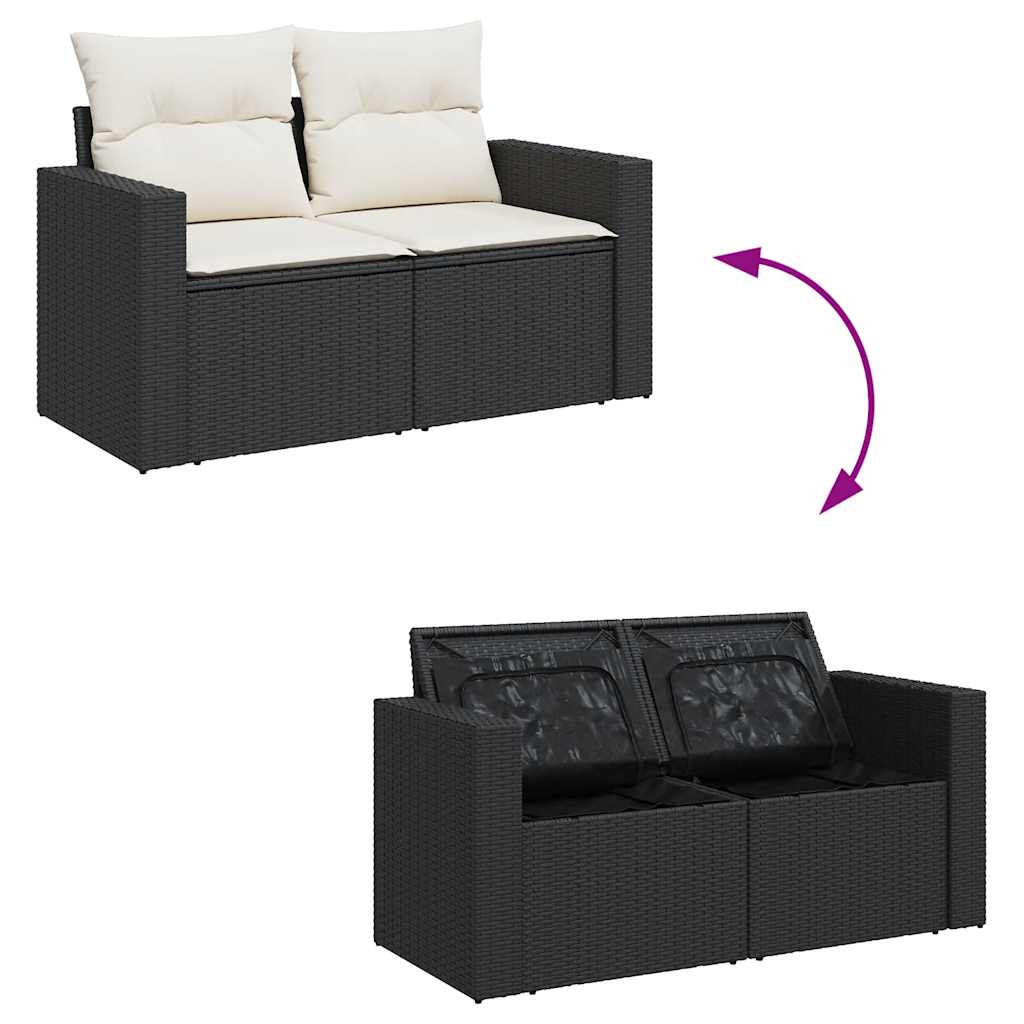 8 részes fekete polyrattan akácfa kerti ülőgarnitúra párnákkal