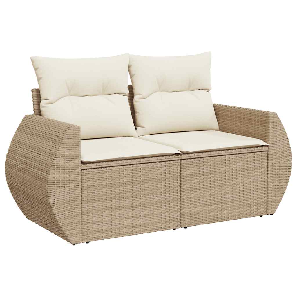 5 részes bézs polyrattan és akácfa kerti ülőgarnitúra párnákkal 5 részes bézs polyrattan és akácfa kerti ülőgarnitúra párnákkal