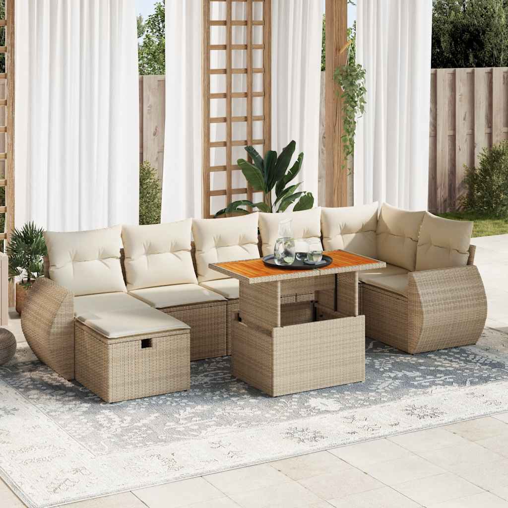 5 részes bézs polyrattan és akácfa kerti ülőgarnitúra párnákkal 5 részes bézs polyrattan és akácfa kerti ülőgarnitúra párnákkal
