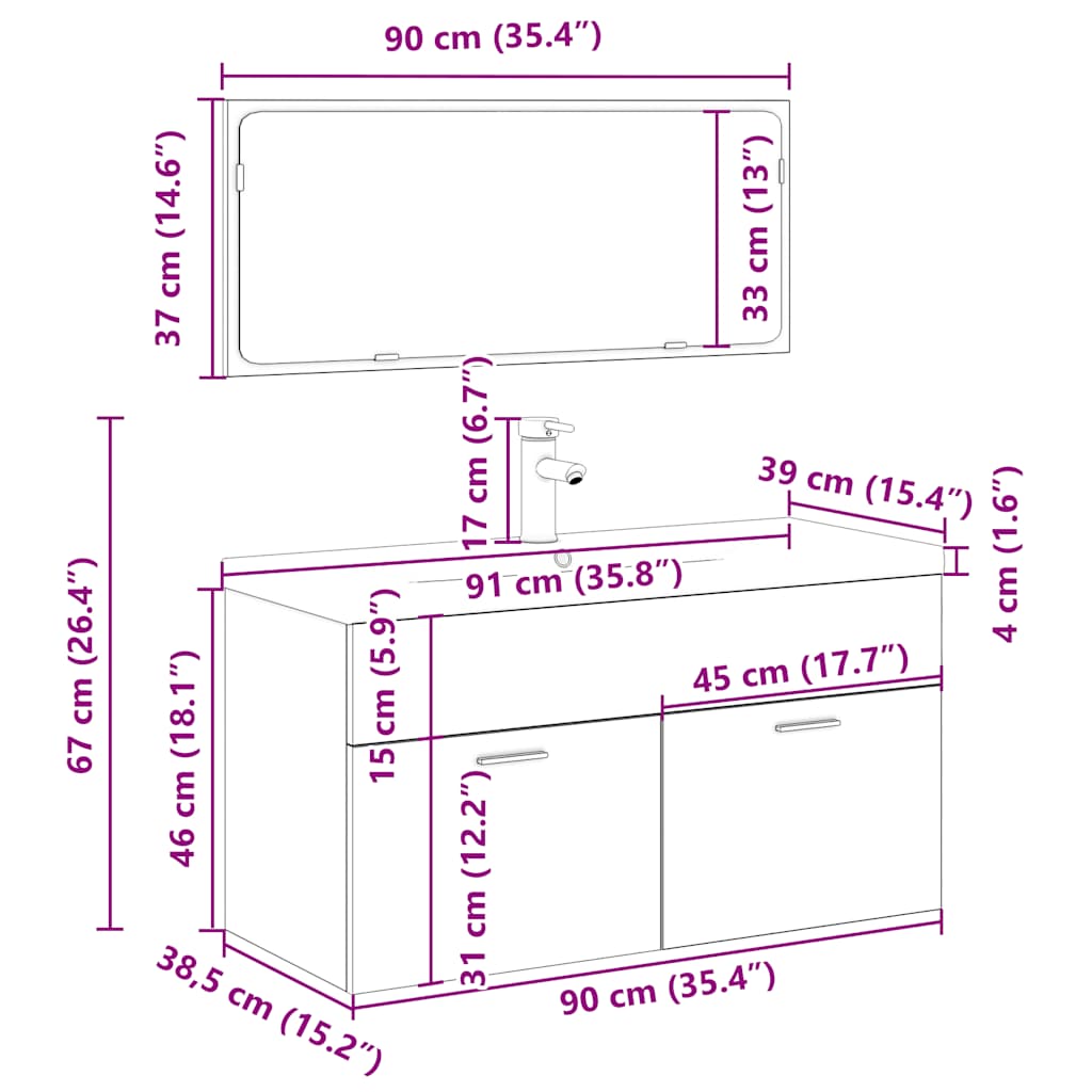 3 részes antik fa színű szerelt fa fürdőszobai bútorszett