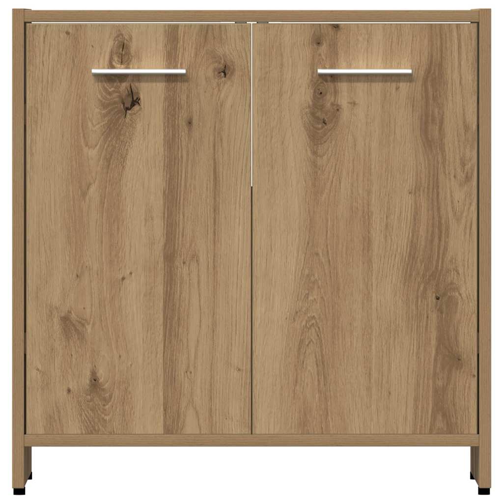 4 részes kézműves tölgy színű szerelt fa fürdőszobai bútorszett