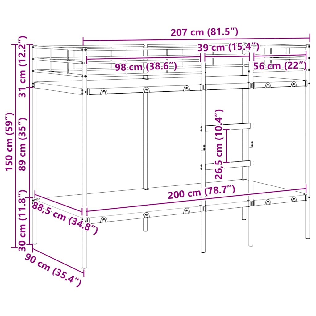 Fehér acél emeletes ágy matrac nélkül 90 x 200 cm Fehér acél emeletes ágy matrac nélkül 90 x 200 cm