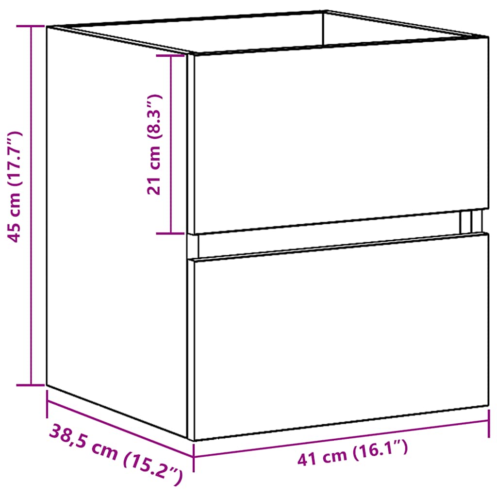 Kézműves tölgy szerelt fa mosdószekrény 41x38,5x45 cm