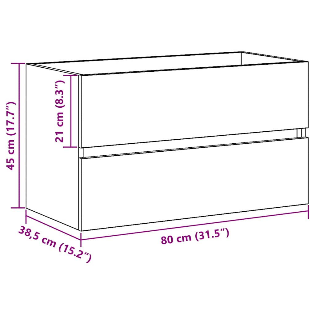 Fekete tölgy színű szerelt fa mosdószekrény 80 x 38,5 x 45 cm