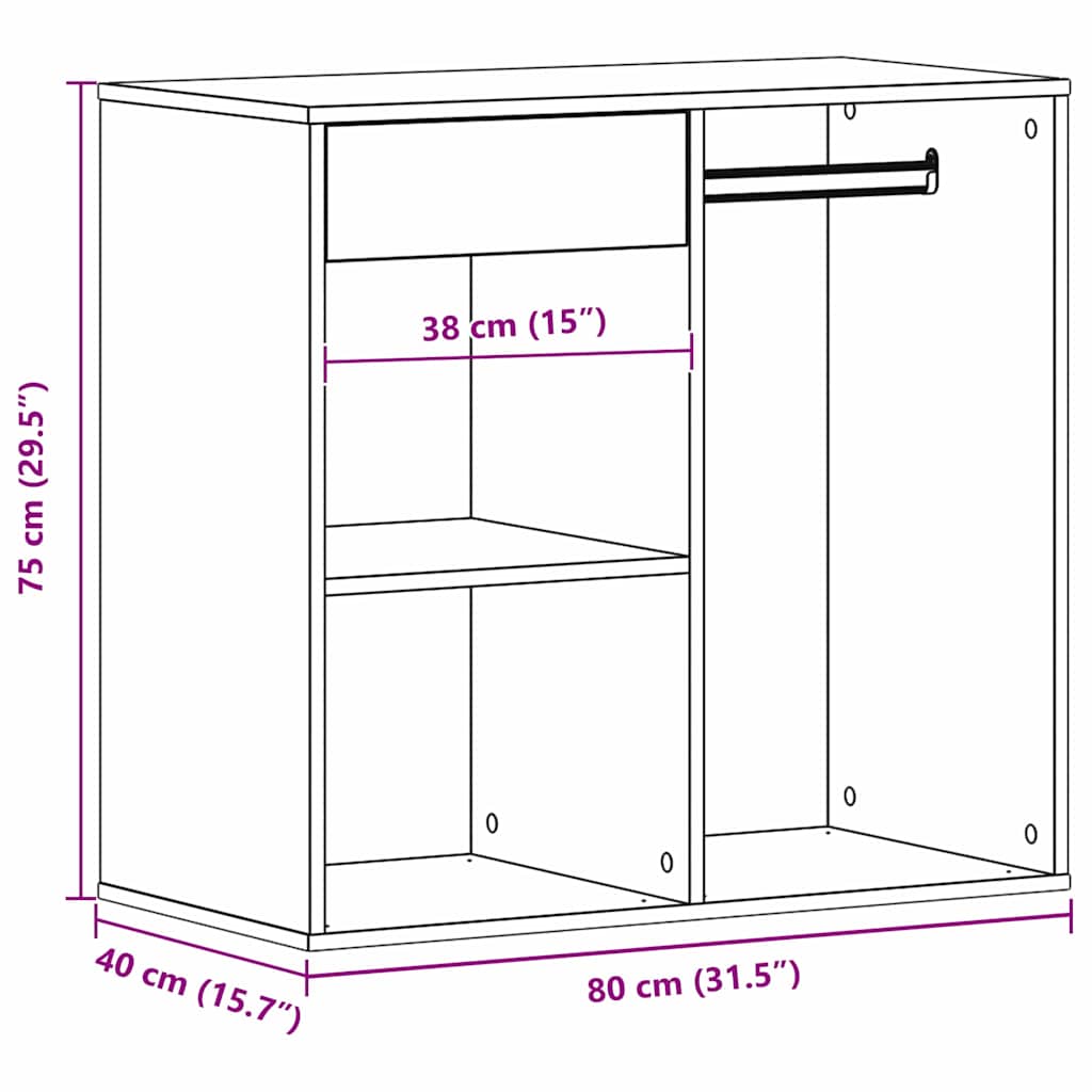 Sminkes szekrény fiókkal fekete tölgy 80 x 40 x 75 cm faanyag