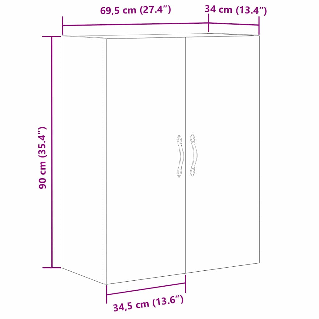 Fali szekrény fekete tölgy 69,5 x 34 x 180 cm faanyag