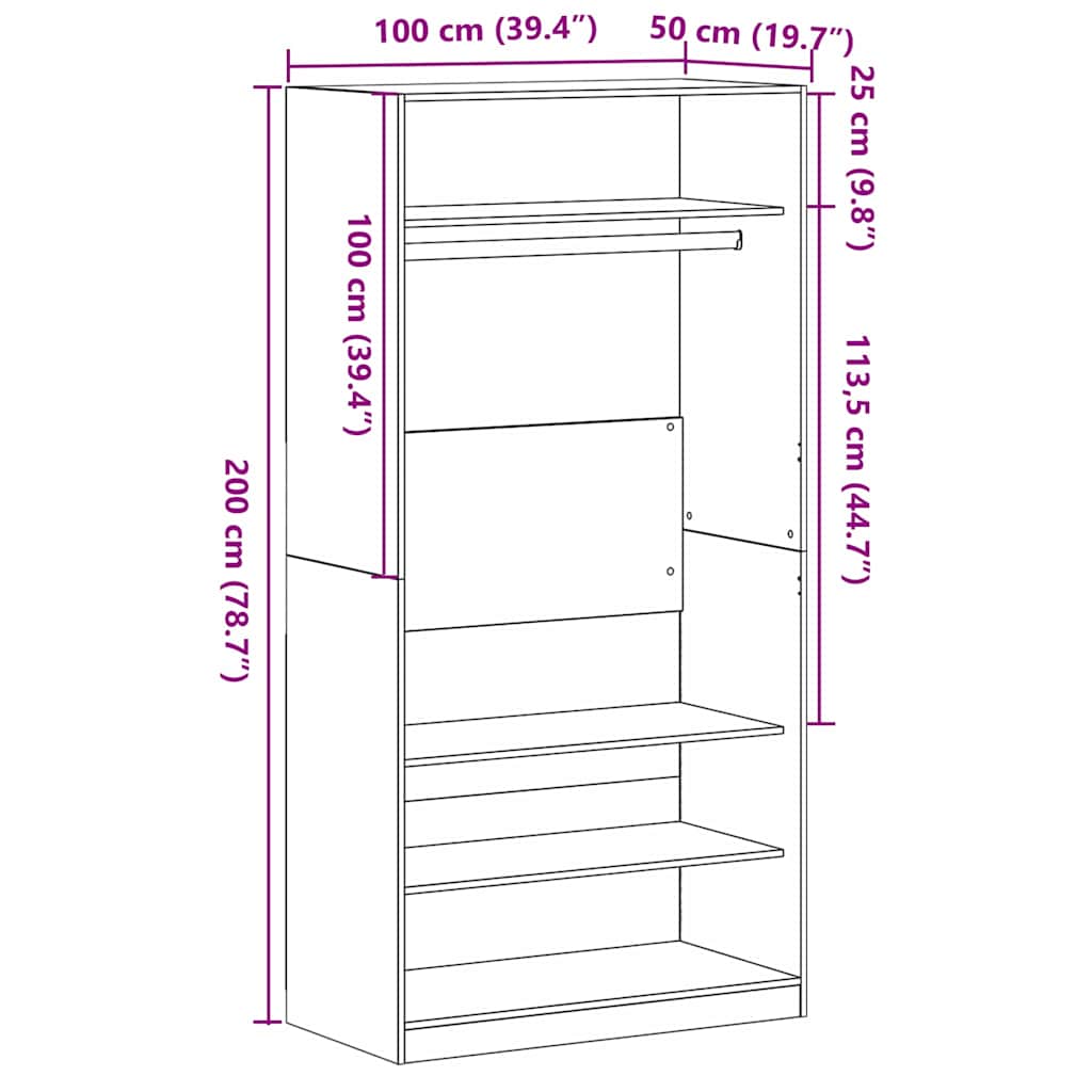 Ruhásszekrény polcokkal fekete tölgy 100 x 50 x 200 cm faanyag