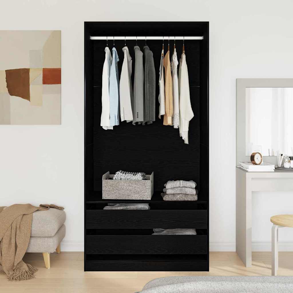 Ruhásszekrény fiókkal fekete tölgy 100 x 50 x 200 cm faanyag