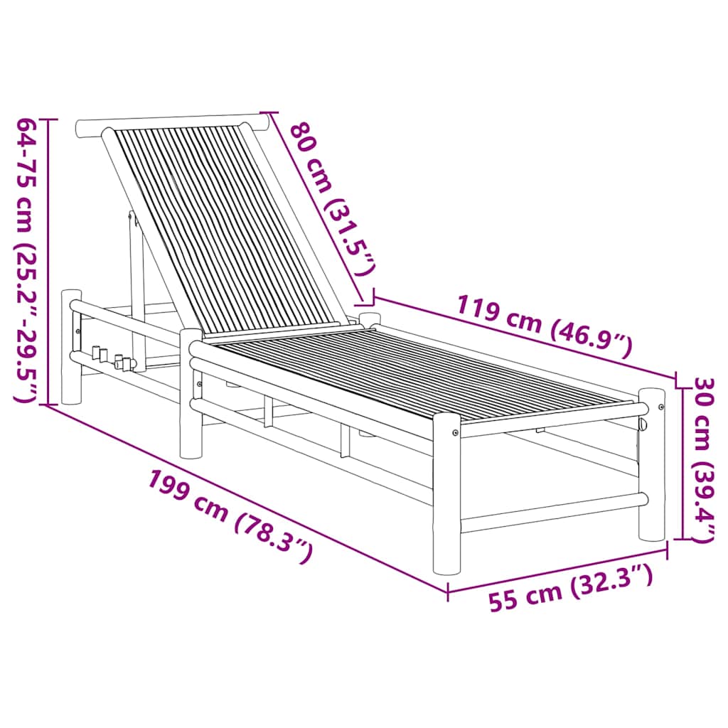 Bambusz napozóágy 55x199x30 cm