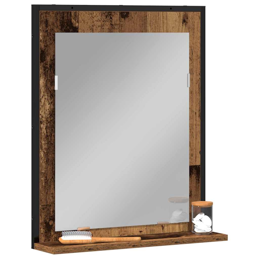 Tükör polcokkal régi fa 50 x 12 x 60 cm üveg és műszaki fa