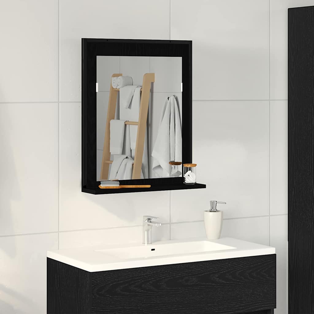 Tükör polcokkal musta tammi 50 x 12 x 60 cm üveg és műszaki fa