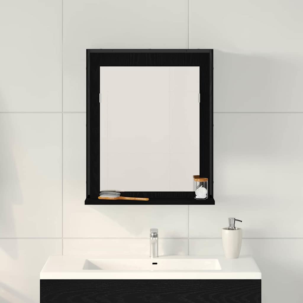 Tükör polcokkal musta tammi 50 x 12 x 60 cm üveg és műszaki fa