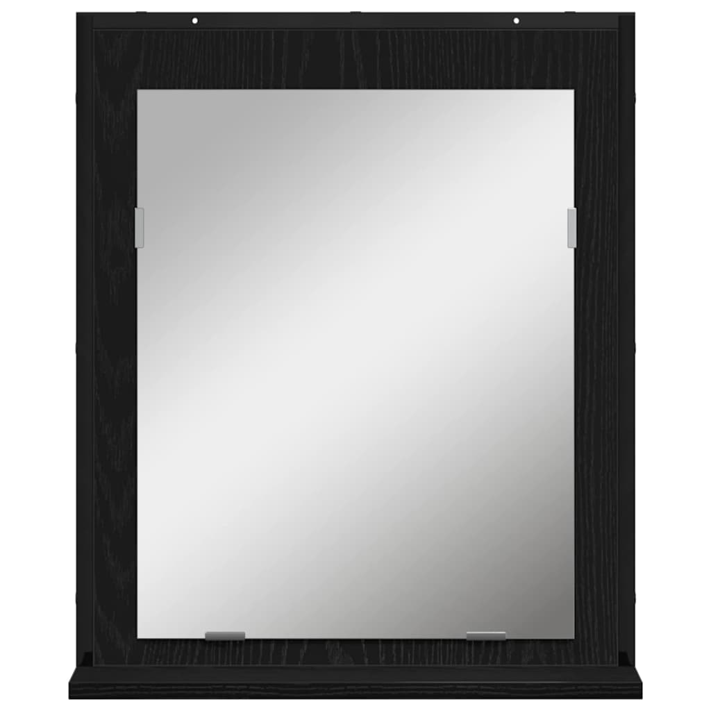 Tükör polcokkal musta tammi 50 x 12 x 60 cm üveg és műszaki fa