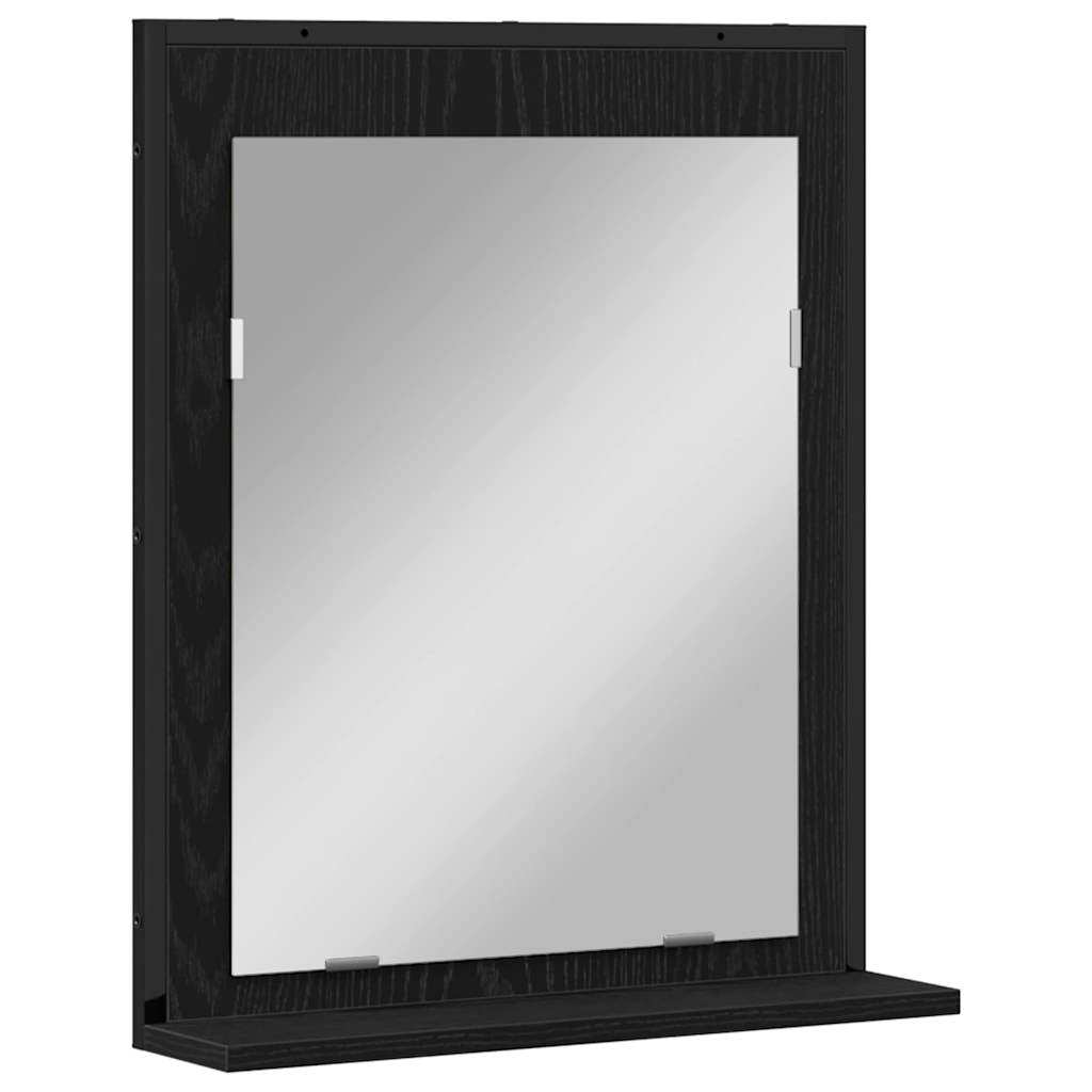 Tükör polcokkal musta tammi 50 x 12 x 60 cm üveg és műszaki fa