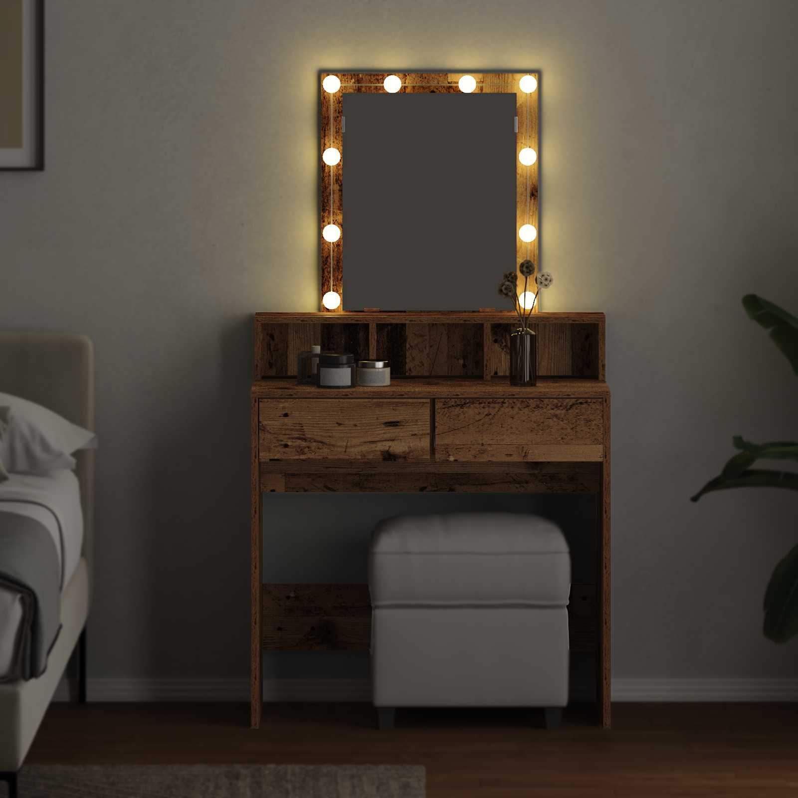 Sminktükör fiókkal polcokkal öreg fa 80 x 41 x 144,5 cm faanyag