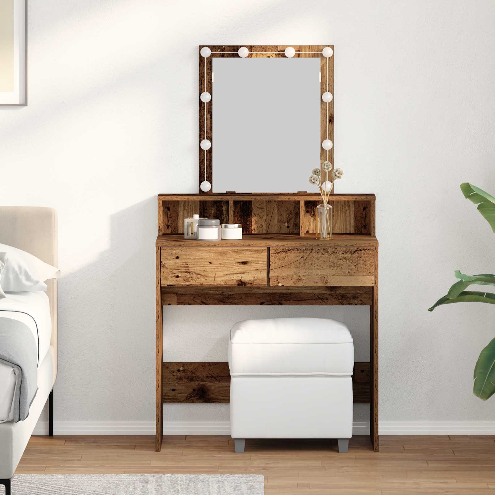 Sminktükör fiókkal polcokkal öreg fa 80 x 41 x 144,5 cm faanyag