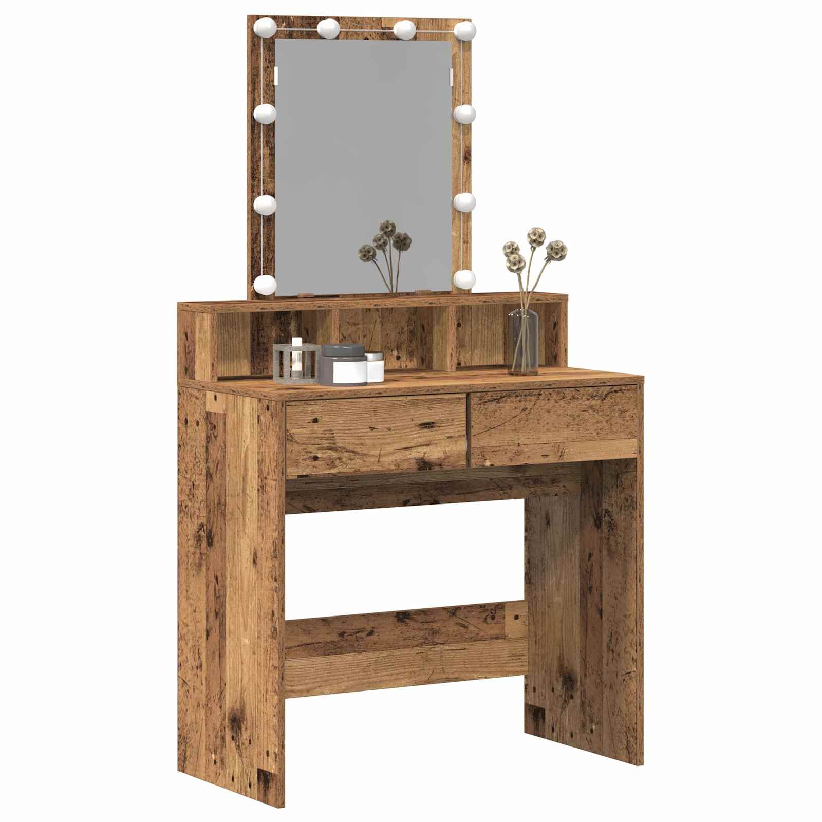 Sminktükör fiókkal polcokkal öreg fa 80 x 41 x 144,5 cm faanyag