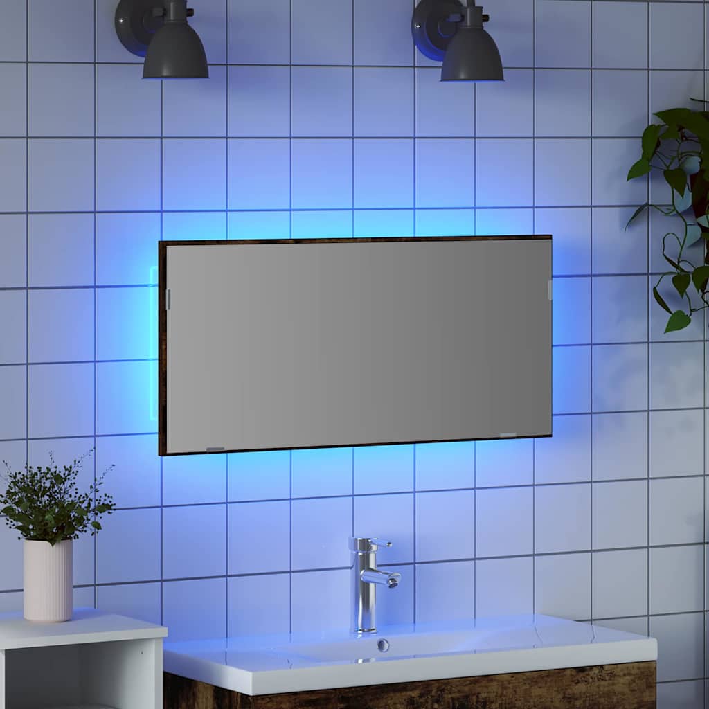 Tükör led -es lámpákkal barna 80 x 37 cm üveg és műszaki fa