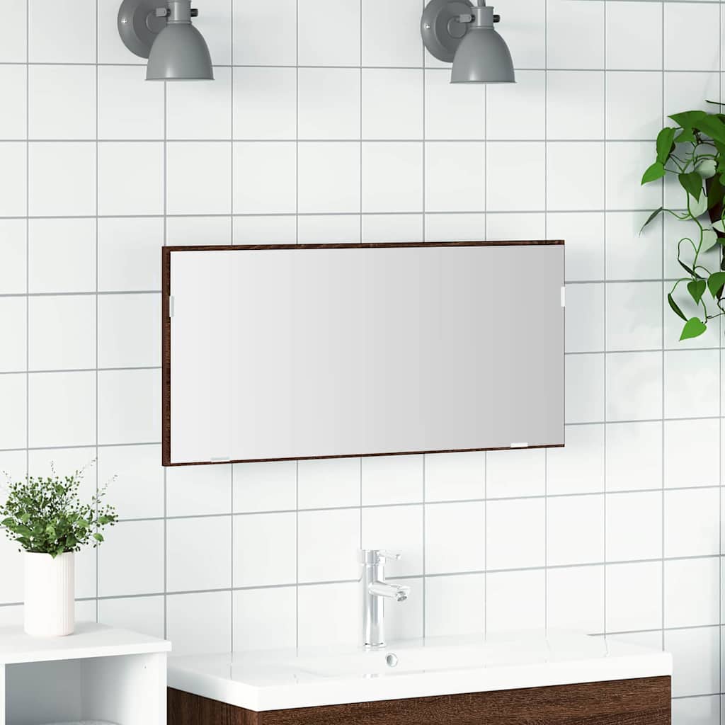 Tükör tükörrel barna tölgy 80 x 37 cm üveg és műszaki fa