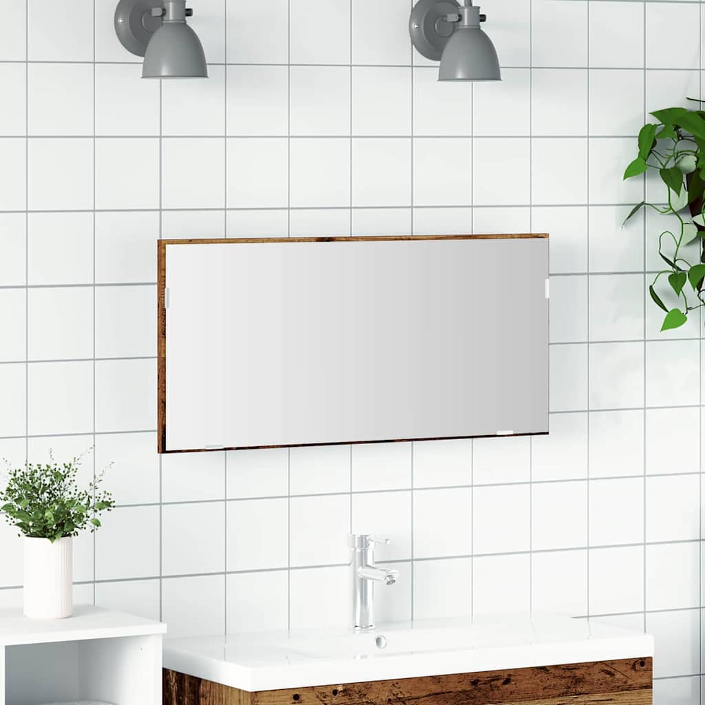 Tükör led -es lámpákkal régi fa 80 x 37 cm üveg és műszaki fa
