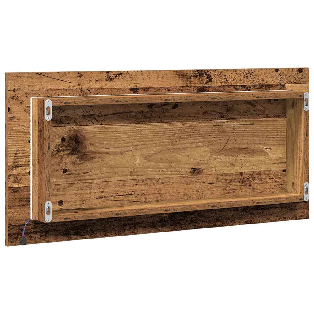 Tükör led -es lámpákkal régi fa 80 x 37 cm üveg és műszaki fa