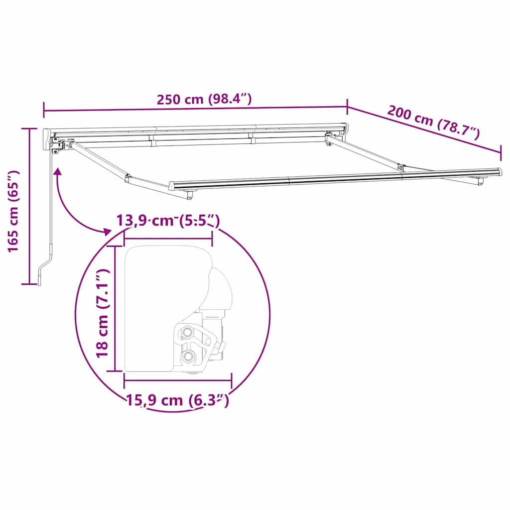 Behúzható napellenző antracit és fehér 250 x 200 cm