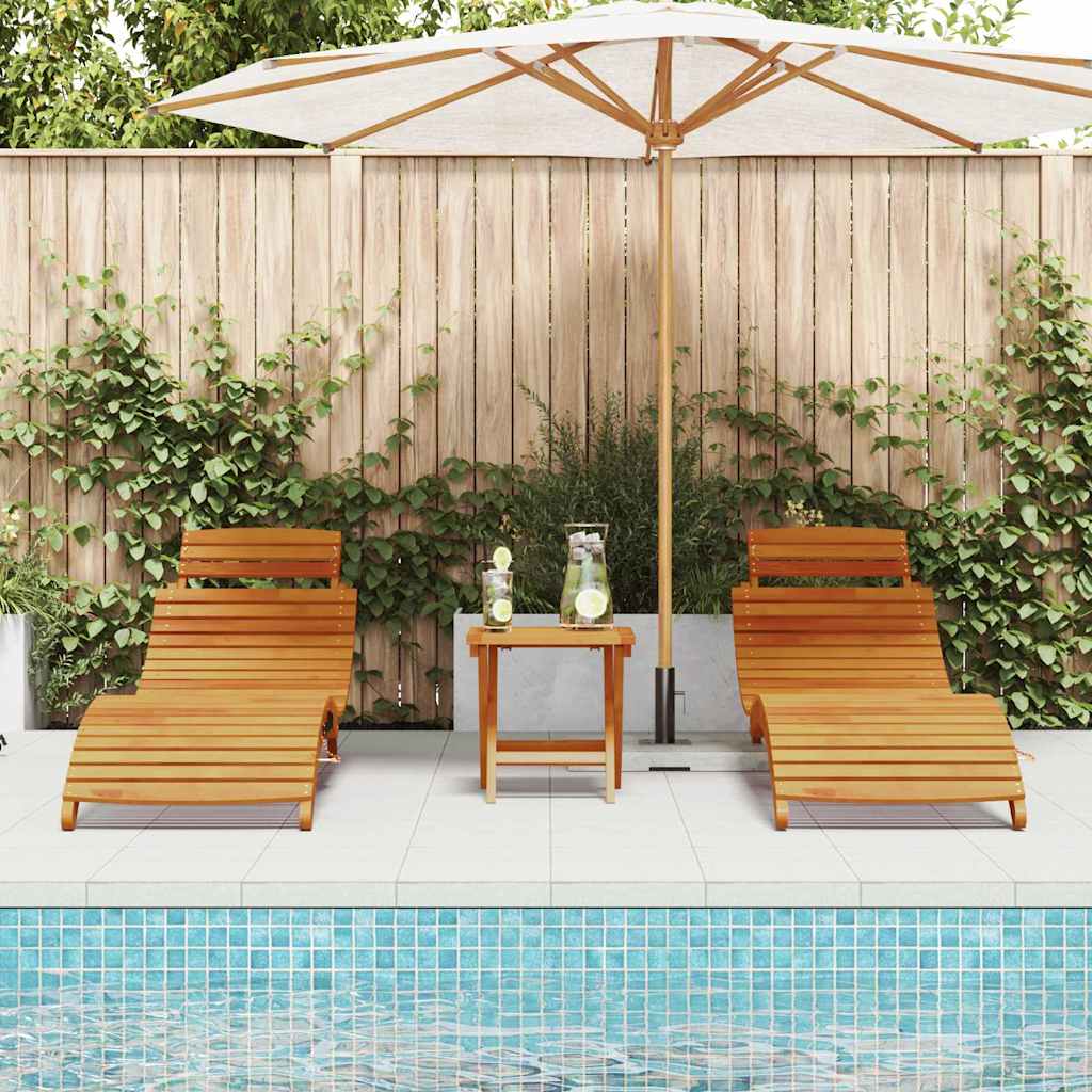 Napozóágy 2 pcs barna 55 x 184 x 64cm tömör akácfa