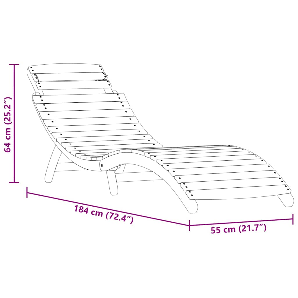Napozóágy 2 pcs barna 55 x 184 x 64cm tömör akácfa
