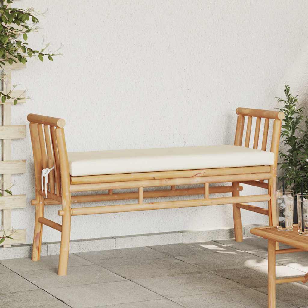 Kerti pad párnával barna 110 x 38 x 65cm bambusz
