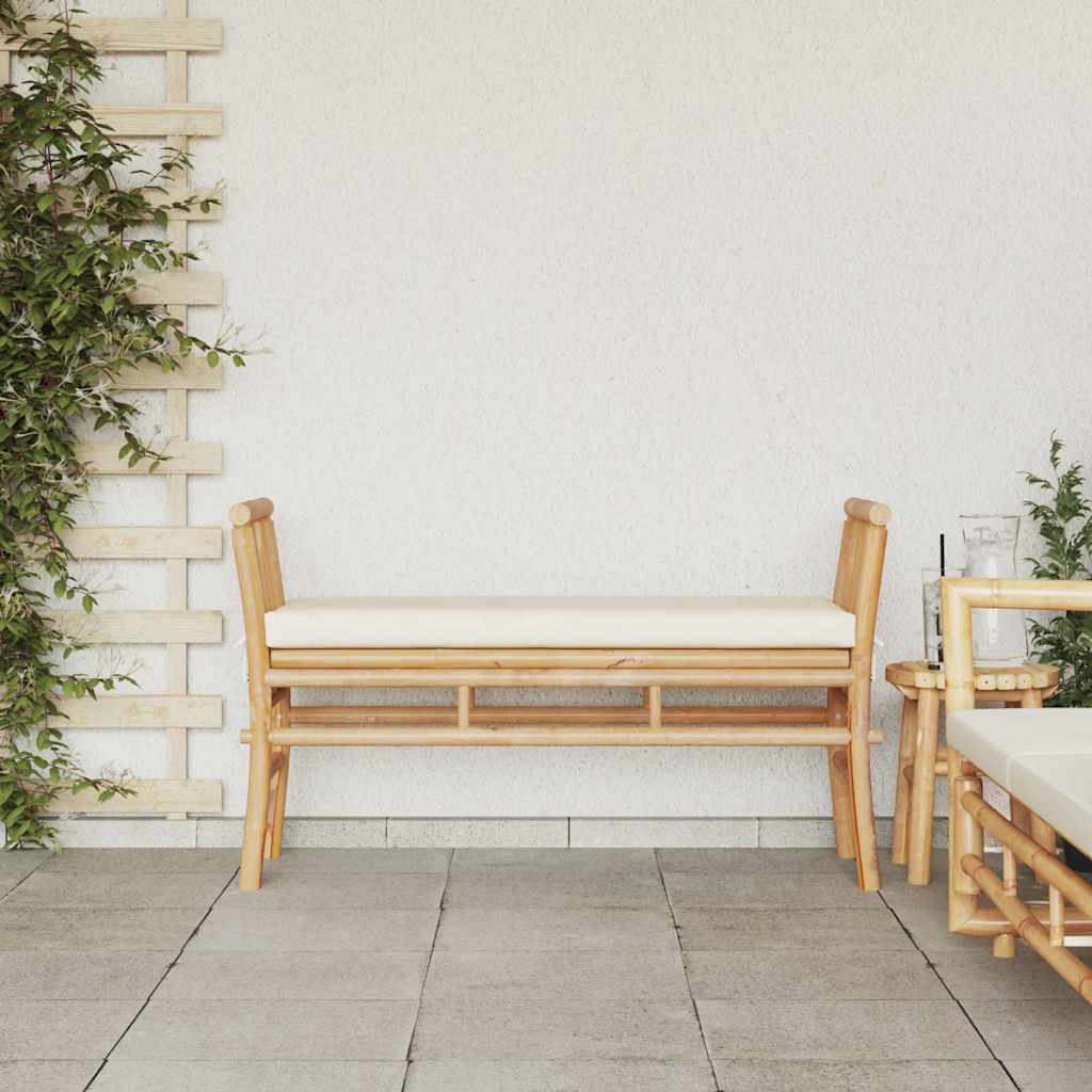 Kerti pad párnával barna 110 x 38 x 65cm bambusz