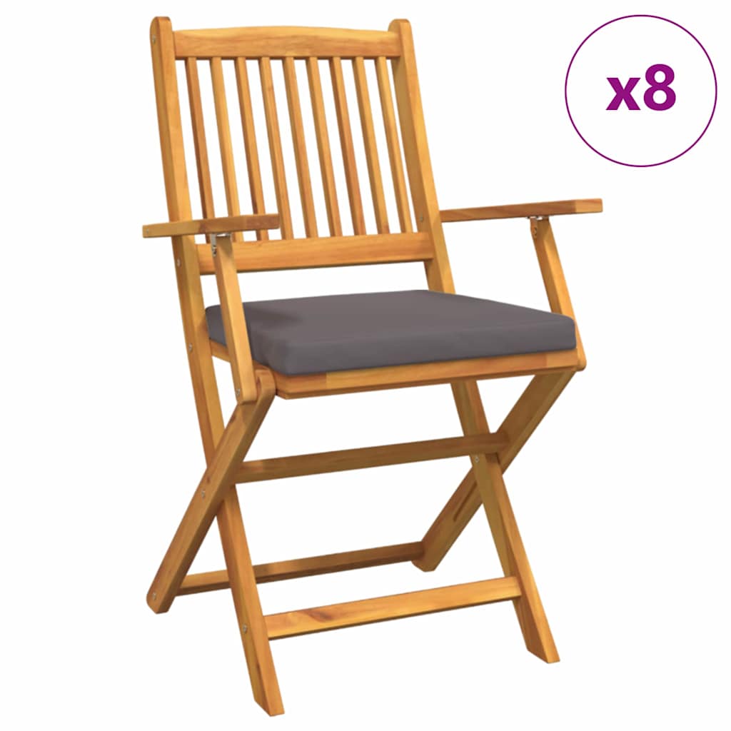 Összecsukható szék 8 pcs szürke 49 x 57.5 x 92cm tömör akácfa