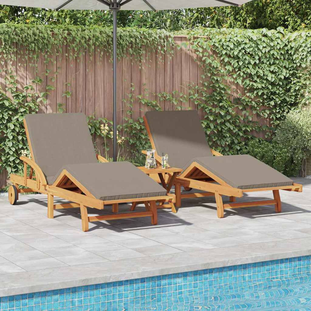 Napozó 3 pcs tópszínű 200 x 67 x 84 cm tömör akácfa
