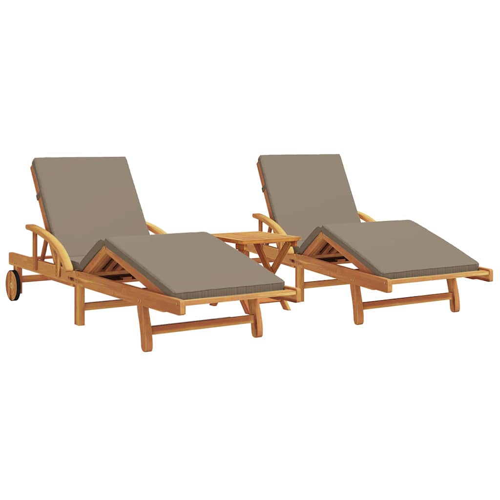 Napozó 3 pcs tópszínű 200 x 67 x 84 cm tömör akácfa