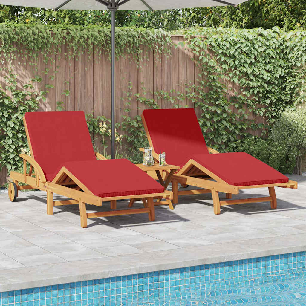Napozó 3 pcs piros 200 x 67 x 84 cm tömör akácfa