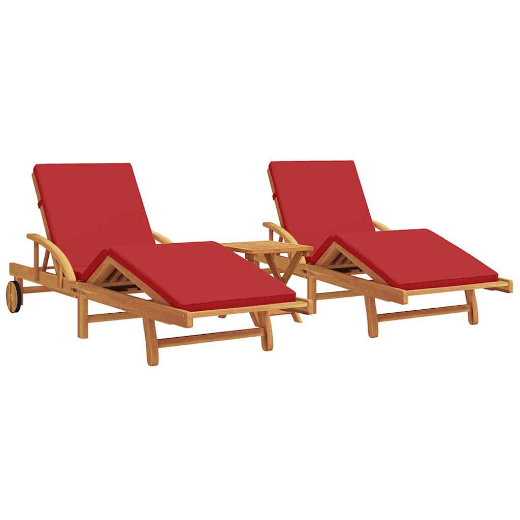 Napozó 3 pcs piros 200 x 67 x 84 cm tömör akácfa