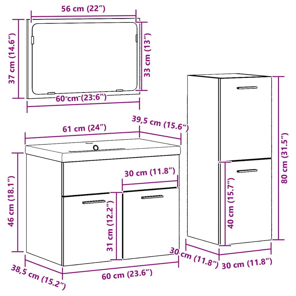Fürdőszoba bútor szett falra szerelhető tárolóval faanyag