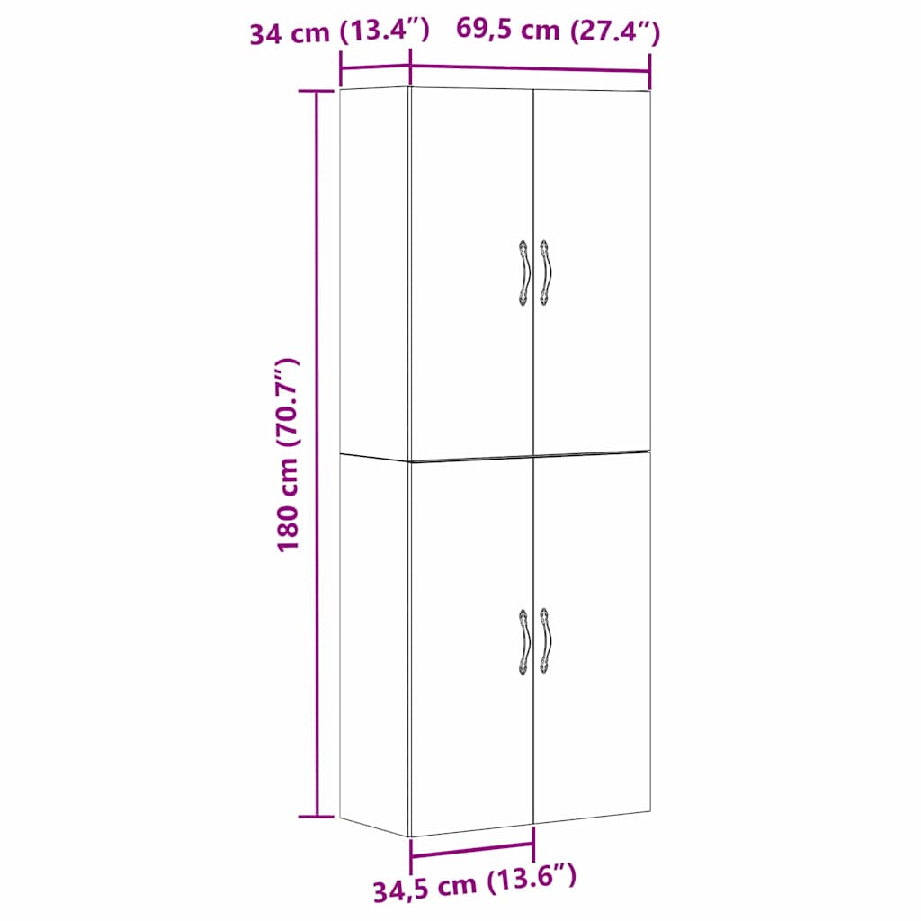 Fali szekrény 2 pcs fekete tölgy 69,5 x 34 x 90 cm faanyag