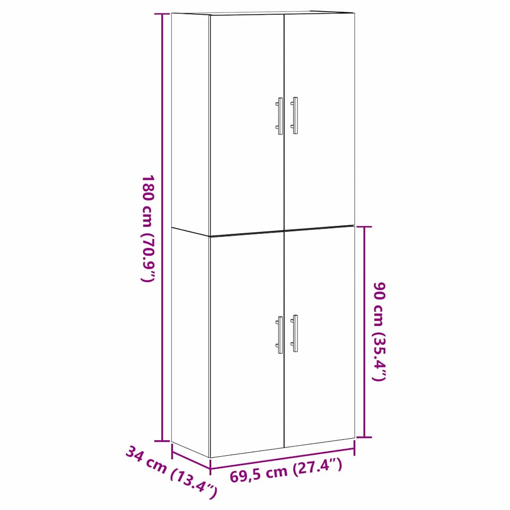 Fali szekrény 2 pcs fekete tölgy 69,5 x 34 x 90 cm faanyag
